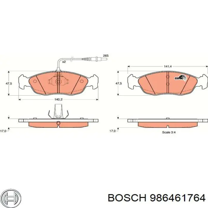 986461764 Bosch pastillas de freno delanteras