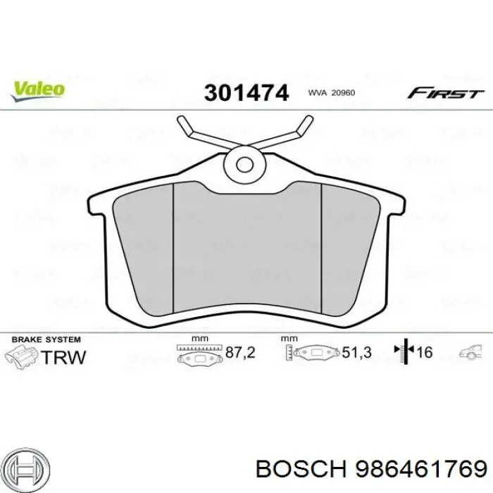 Pastillas traseras de freno Bosch 986461769 precio, desde 19,33 EUR