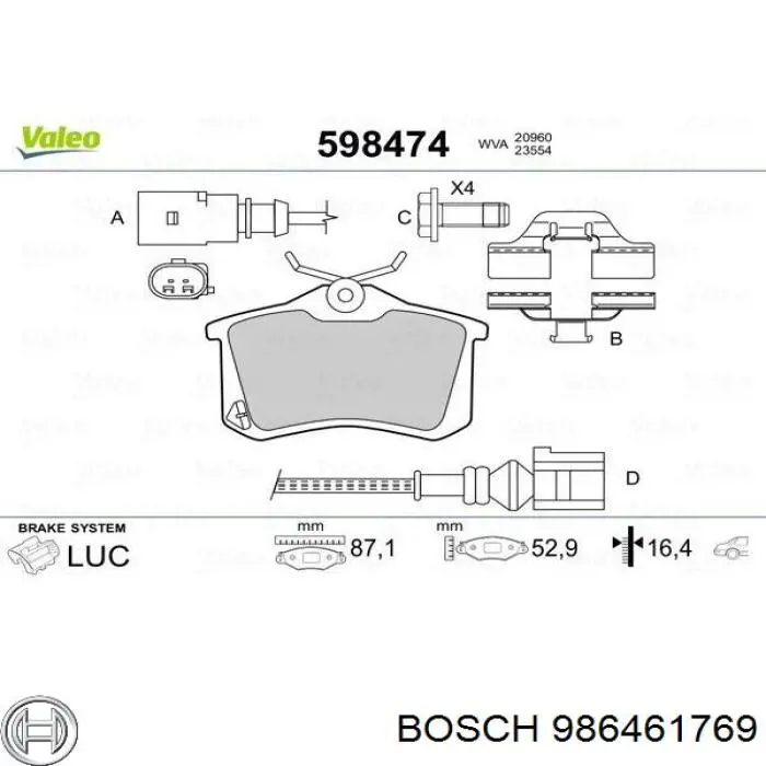 986461769 Bosch pastillas de freno traseras