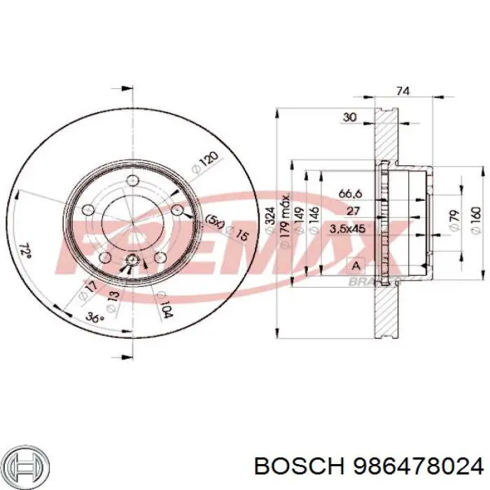 Disco de freno 986478024 Bosch