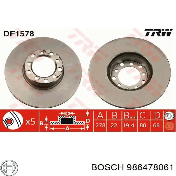 986478061 Bosch freno de disco delantero