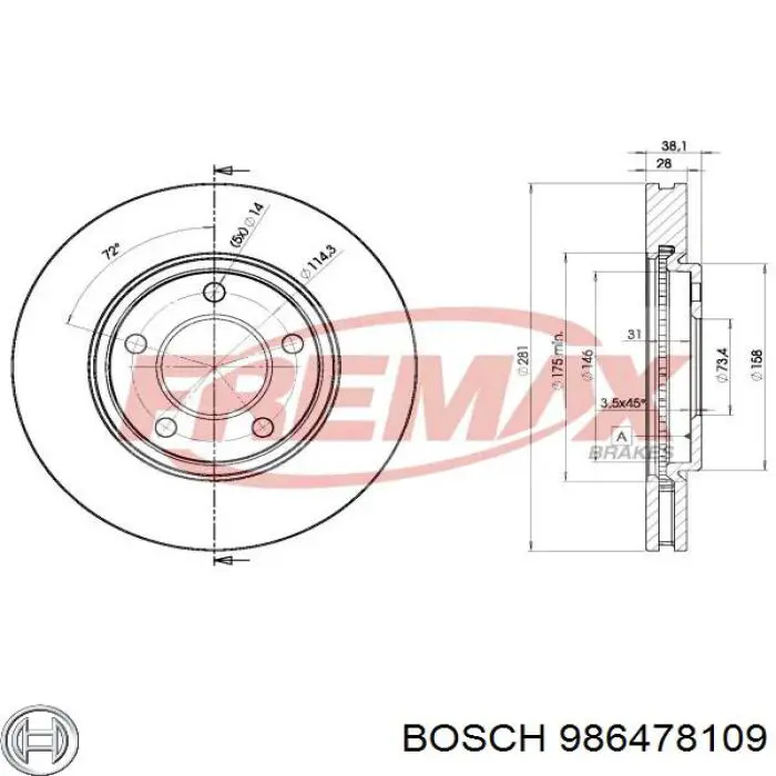 986478109 Bosch disco de freno delantero