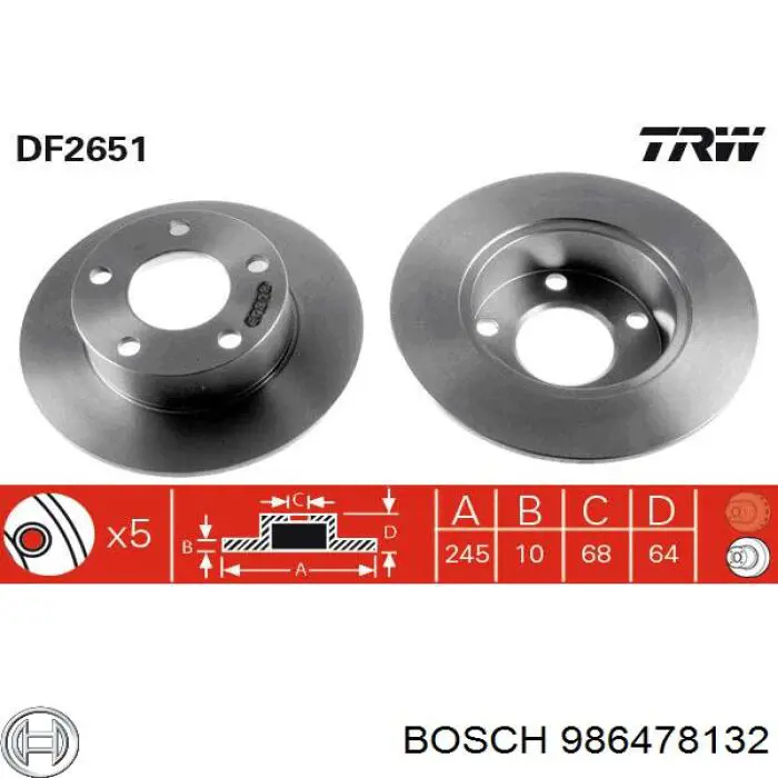 986478132 Bosch disco de freno trasero