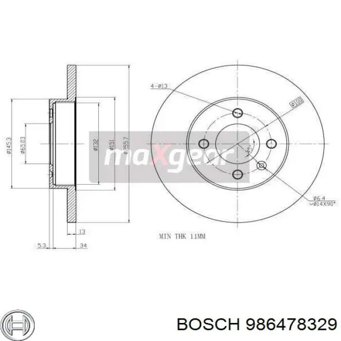 986478329 Bosch disco de freno delantero