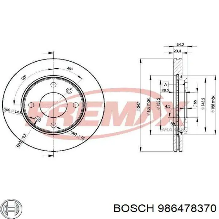 986478370 Bosch freno de disco delantero