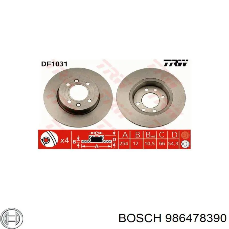 986478390 Bosch disco de freno trasero