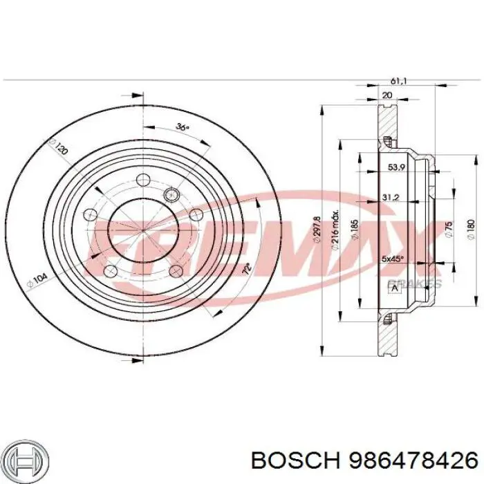 986478426 Bosch disco de freno trasero