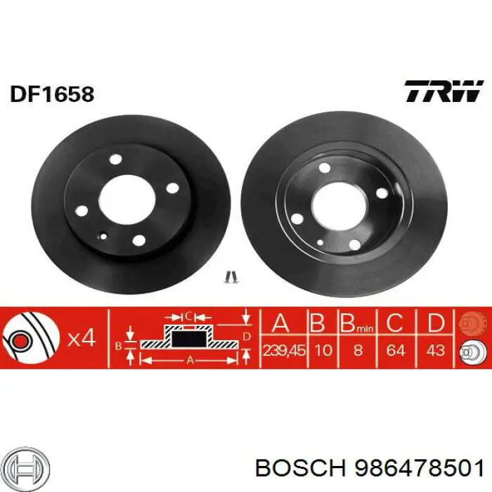 986478501 Bosch freno de disco delantero