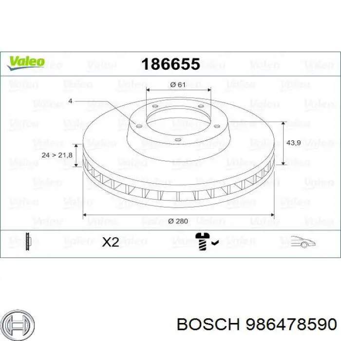 986478590 Bosch disco de freno delantero