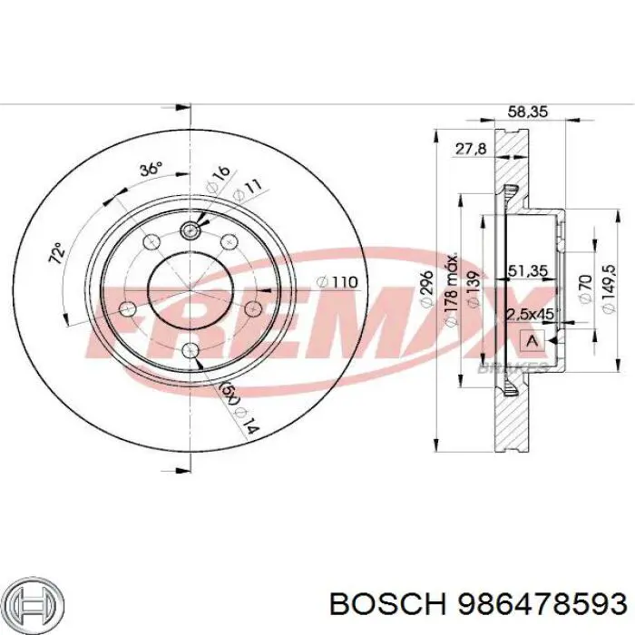 986478593 Bosch freno de disco delantero