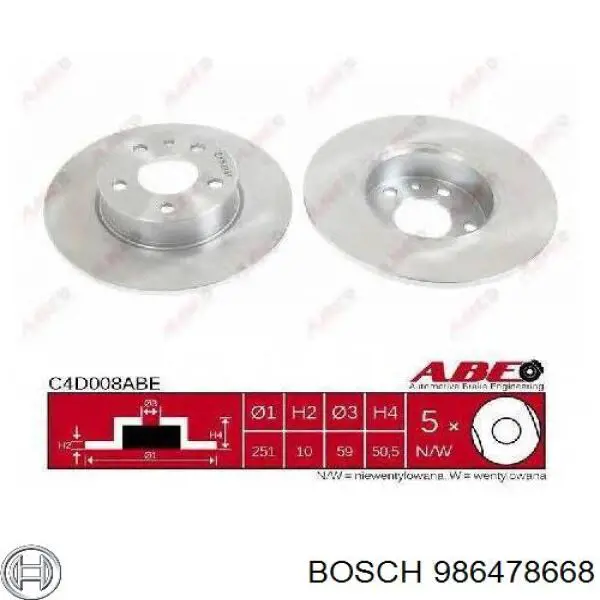 986478668 Bosch disco de freno delantero