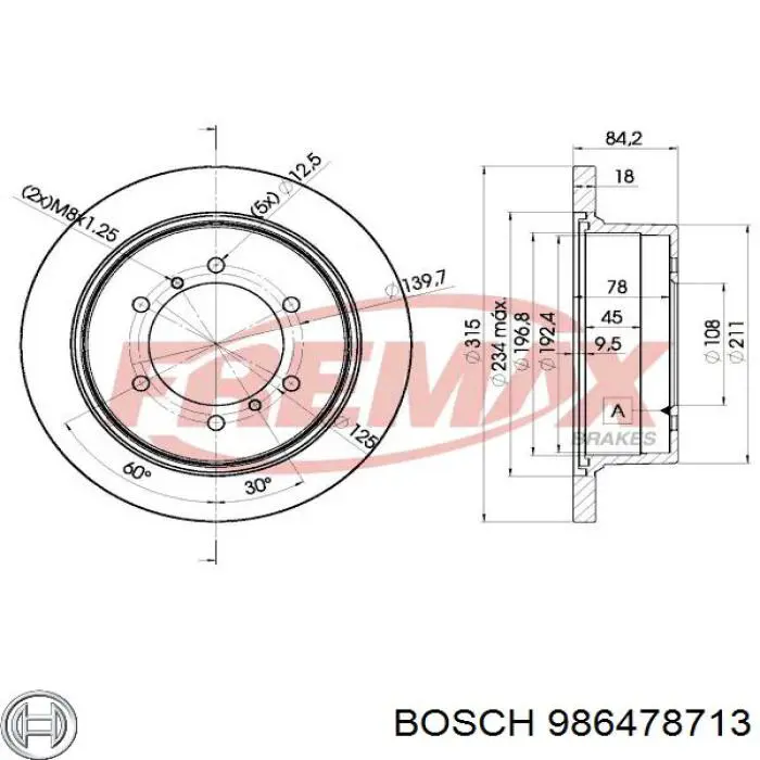 986478713 Bosch disco de freno trasero