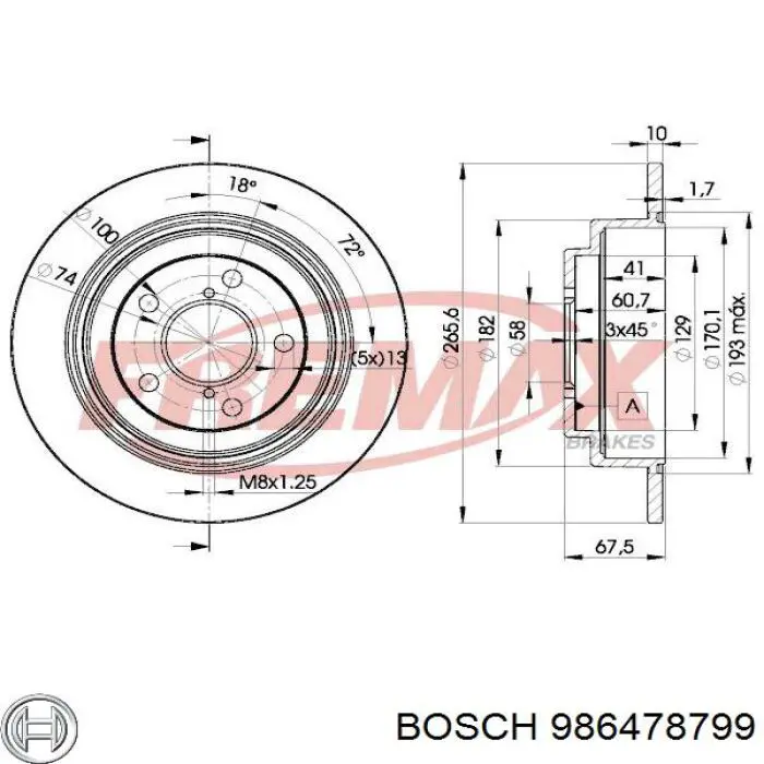 986478799 Bosch disco de freno trasero