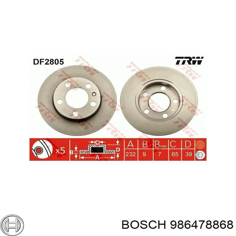 Comprar 986478868 Bosch Disco de freno trasero