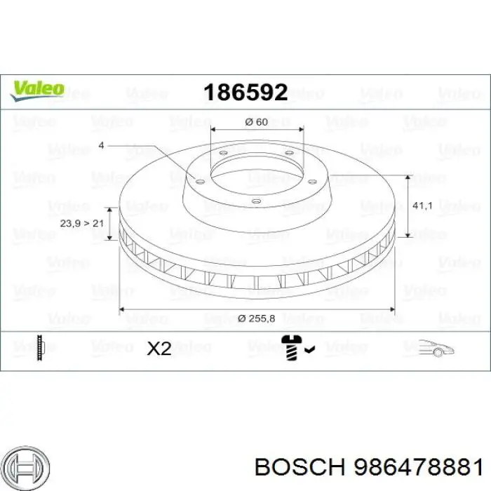 986478881 Bosch disco de freno delantero