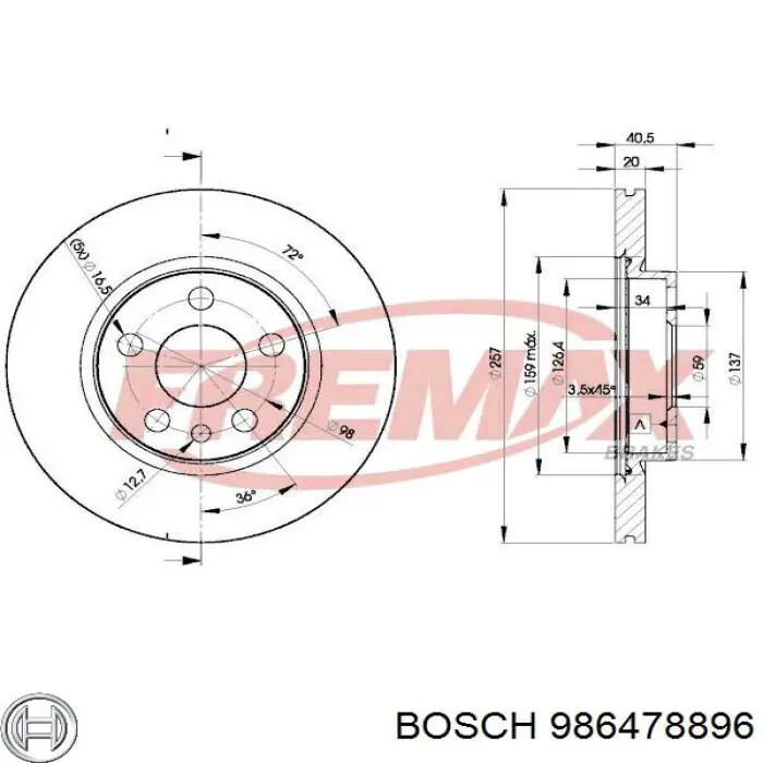 986478896 Bosch disco de freno delantero