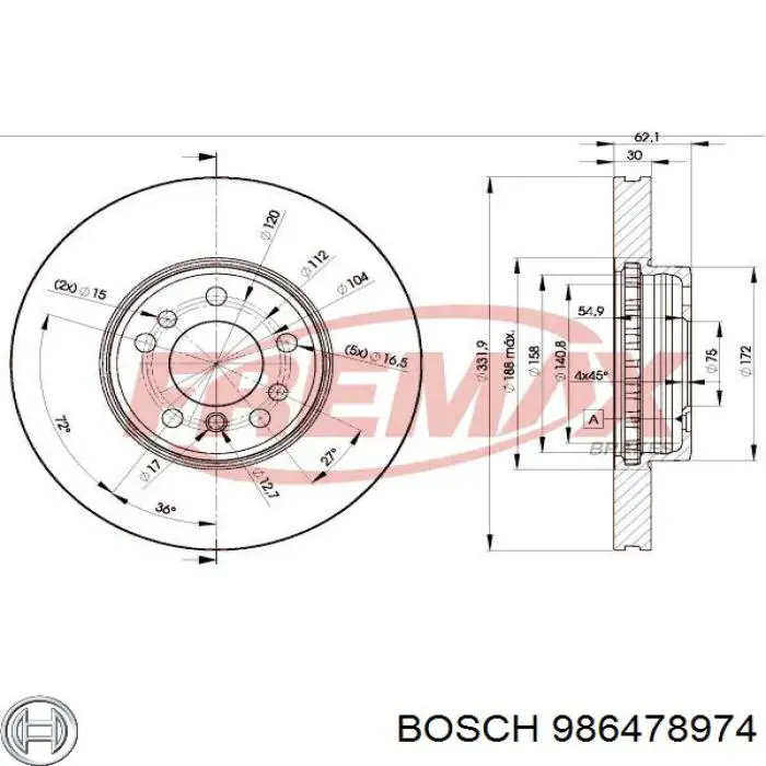 986478974 Bosch freno de disco delantero