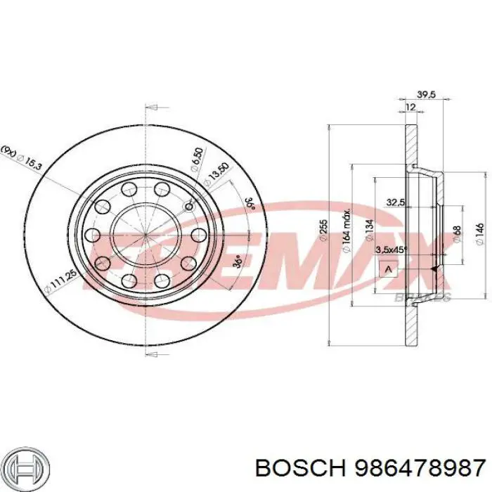 986478987 Bosch disco de freno trasero