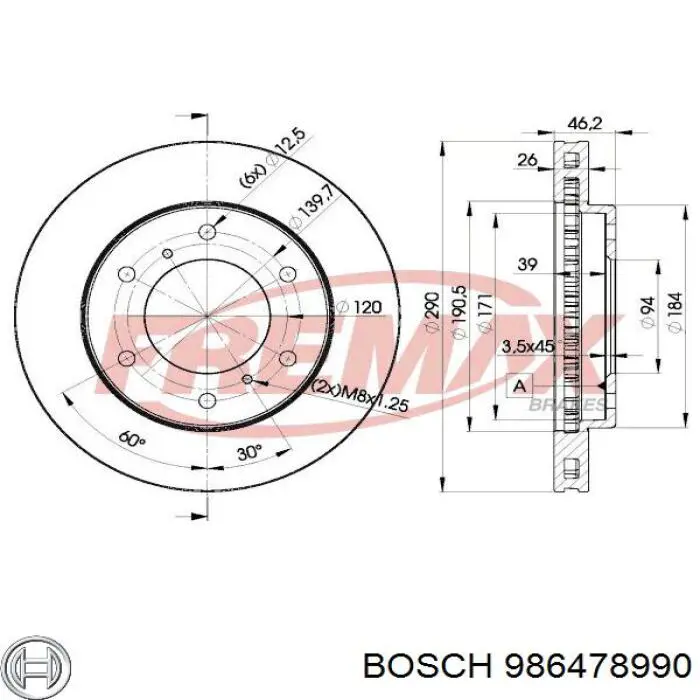 986478990 Bosch freno de disco delantero