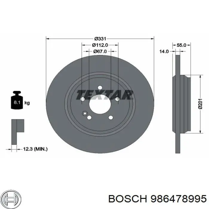 986478995 Bosch disco de freno trasero