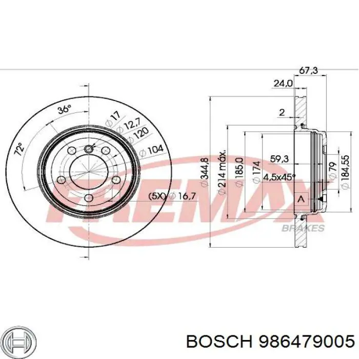 986479005 Bosch disco de freno trasero