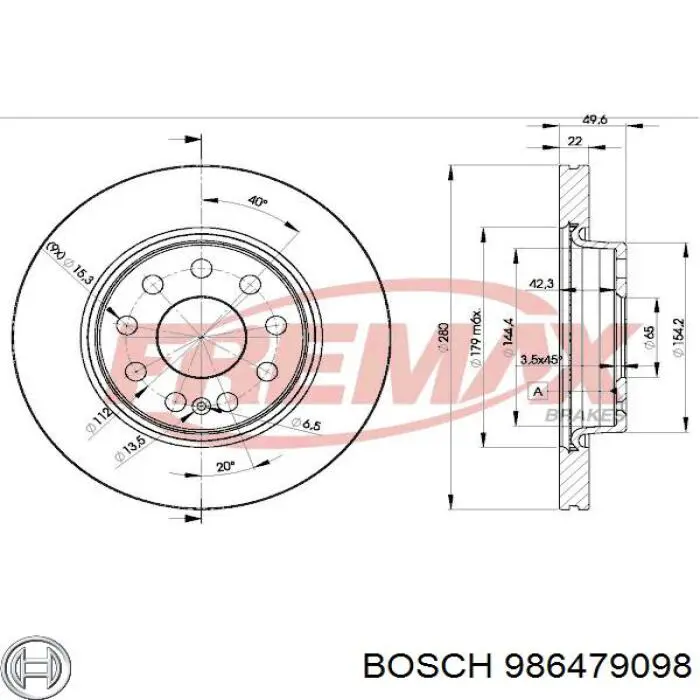 986479098 Bosch disco de freno delantero