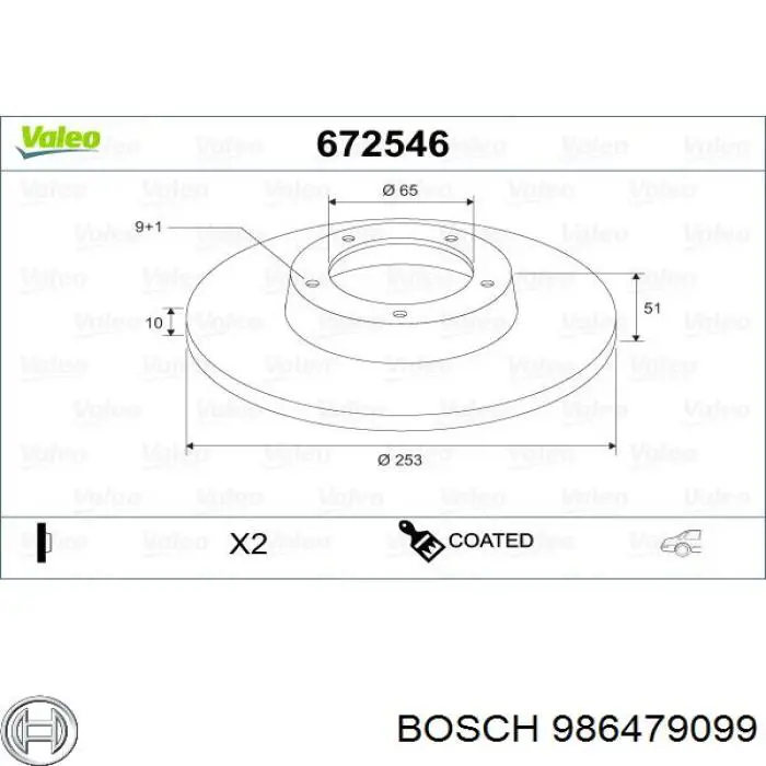 986479099 Bosch disco de freno trasero