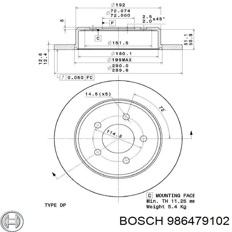 986479102 Bosch disco de freno trasero