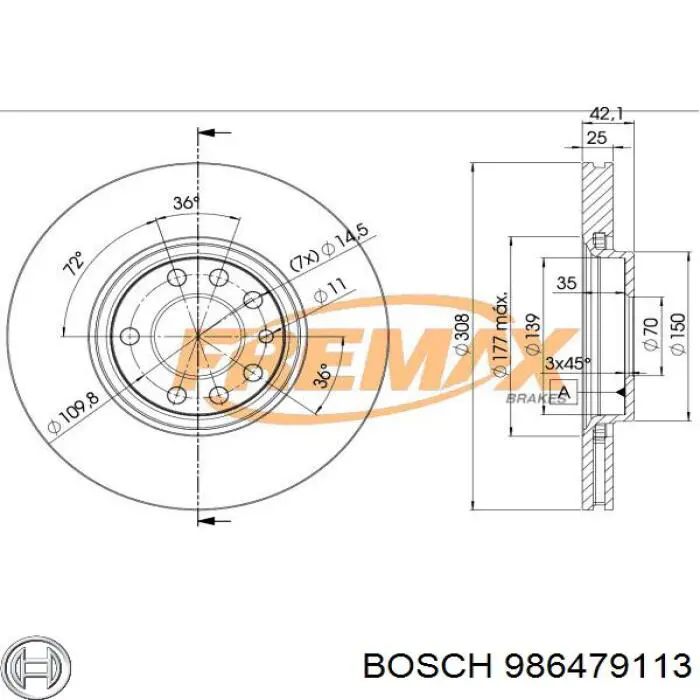 986479113 Bosch disco de freno delantero
