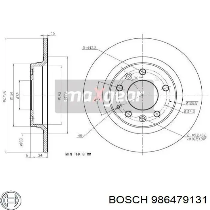 986479131 Bosch disco de freno trasero