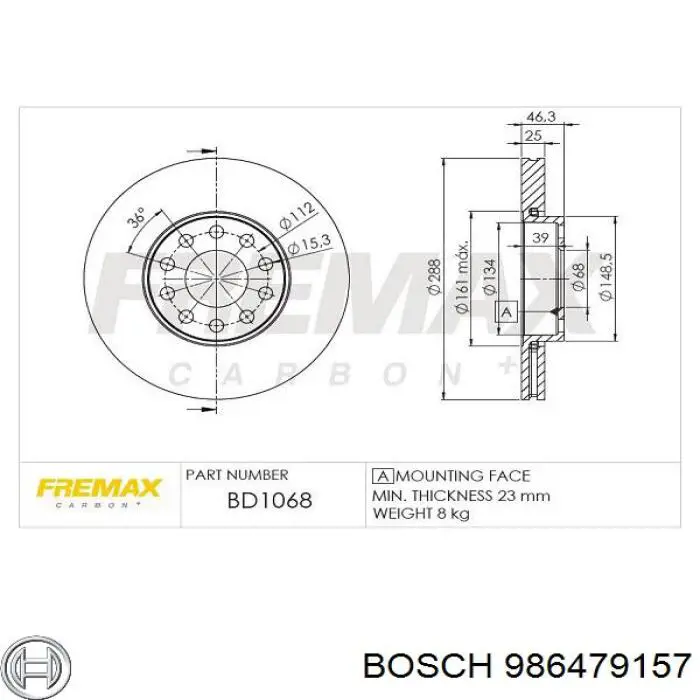 986479157 Bosch disco de freno delantero