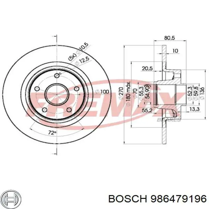 986479196 Bosch disco de freno trasero