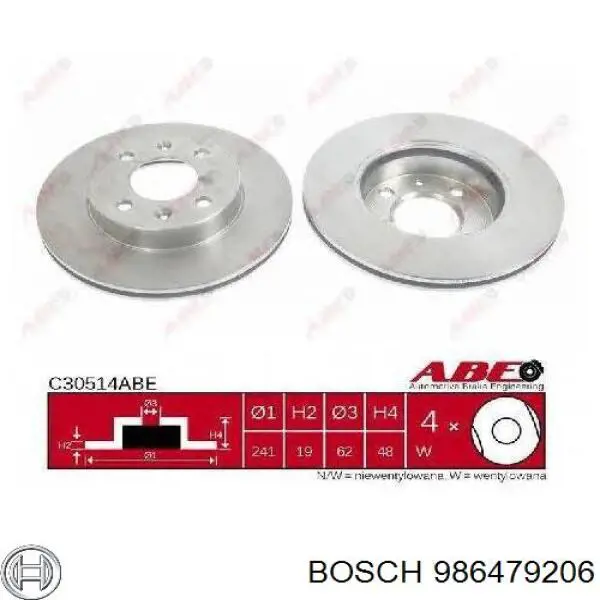986479206 Bosch disco de freno delantero