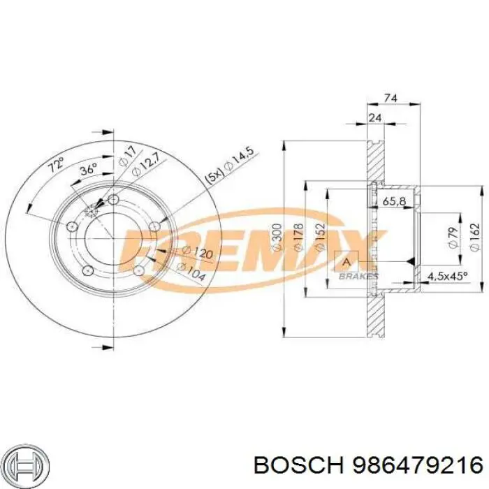986479216 Bosch disco de freno delantero