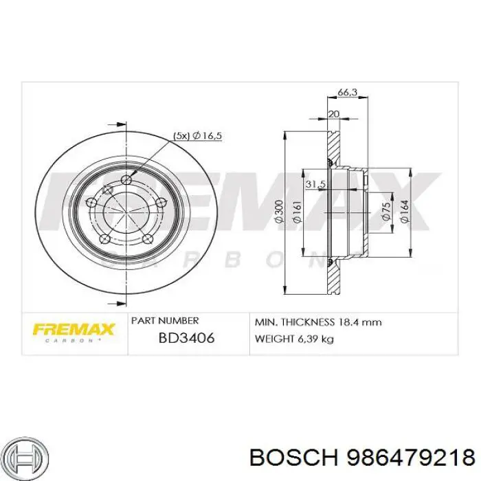 986479218 Bosch disco de freno trasero