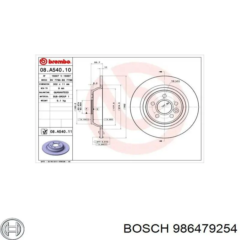 Comprar 986479254 Bosch Disco de freno trasero