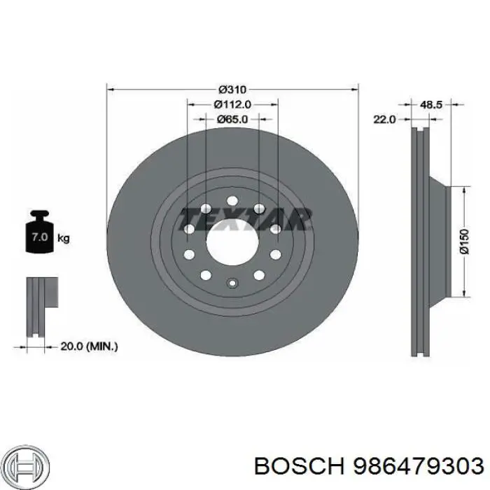 986479303 Bosch disco de freno trasero