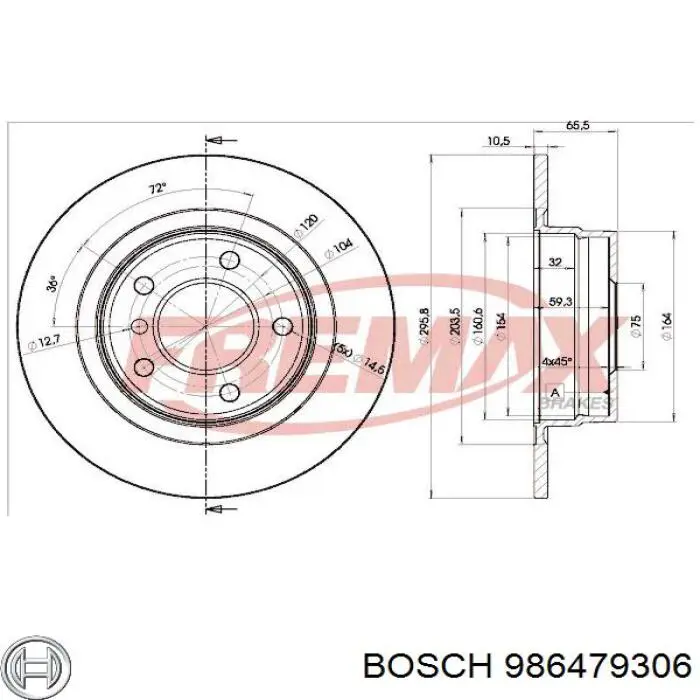 986479306 Bosch disco de freno trasero