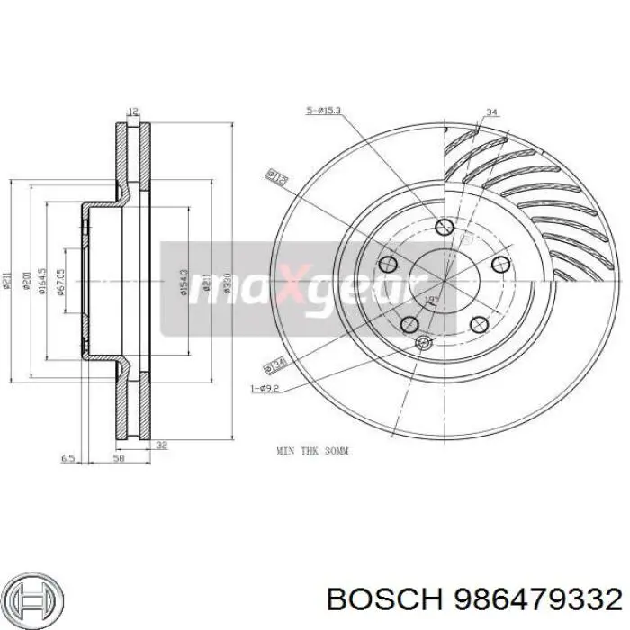 986479332 Bosch disco de freno delantero