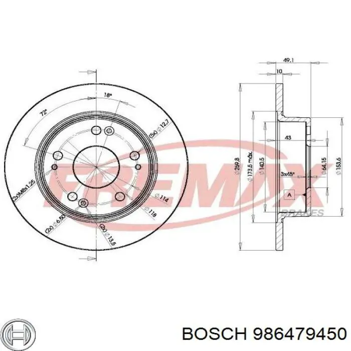 986479450 Bosch disco de freno trasero