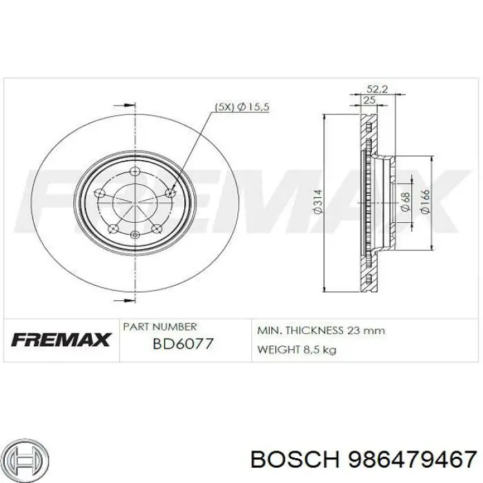 Comprar 986479467 Bosch Freno de disco delantero