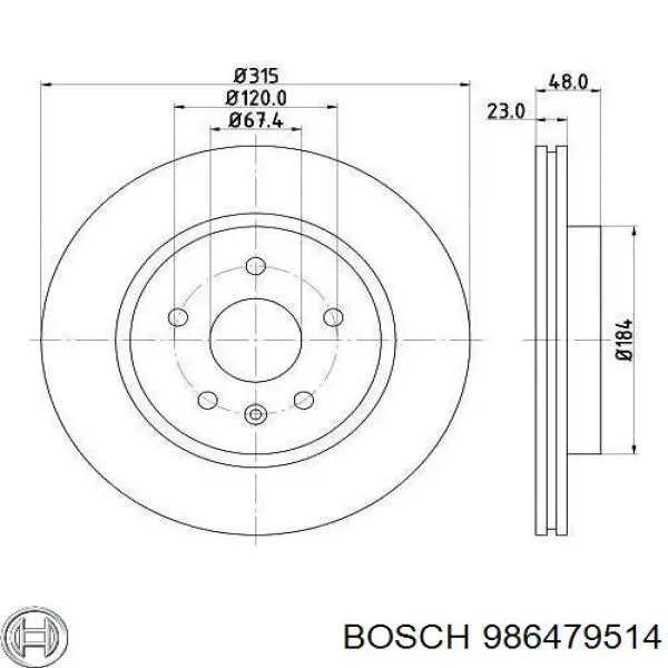 986479514 Bosch disco de freno trasero