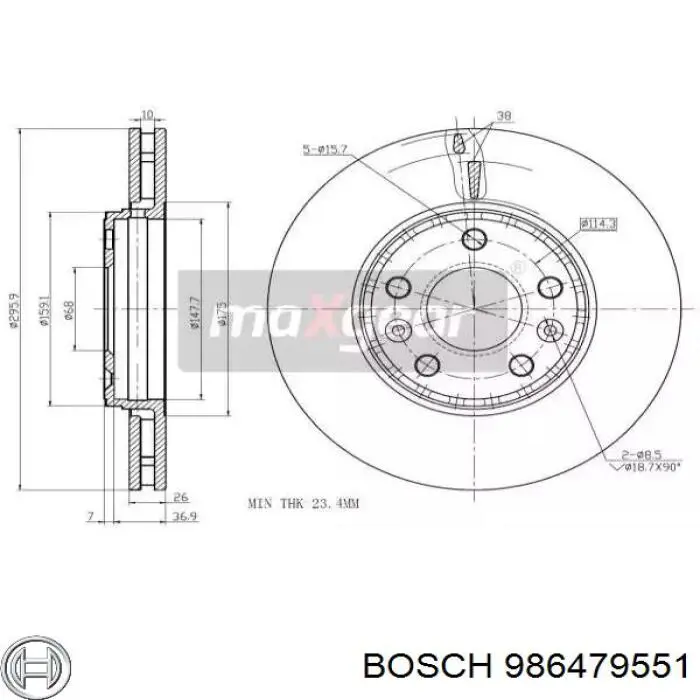 986479551 Bosch disco de freno delantero