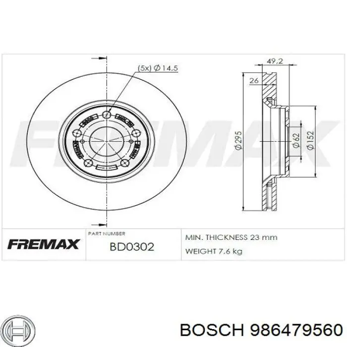 986479560 Bosch disco de freno delantero
