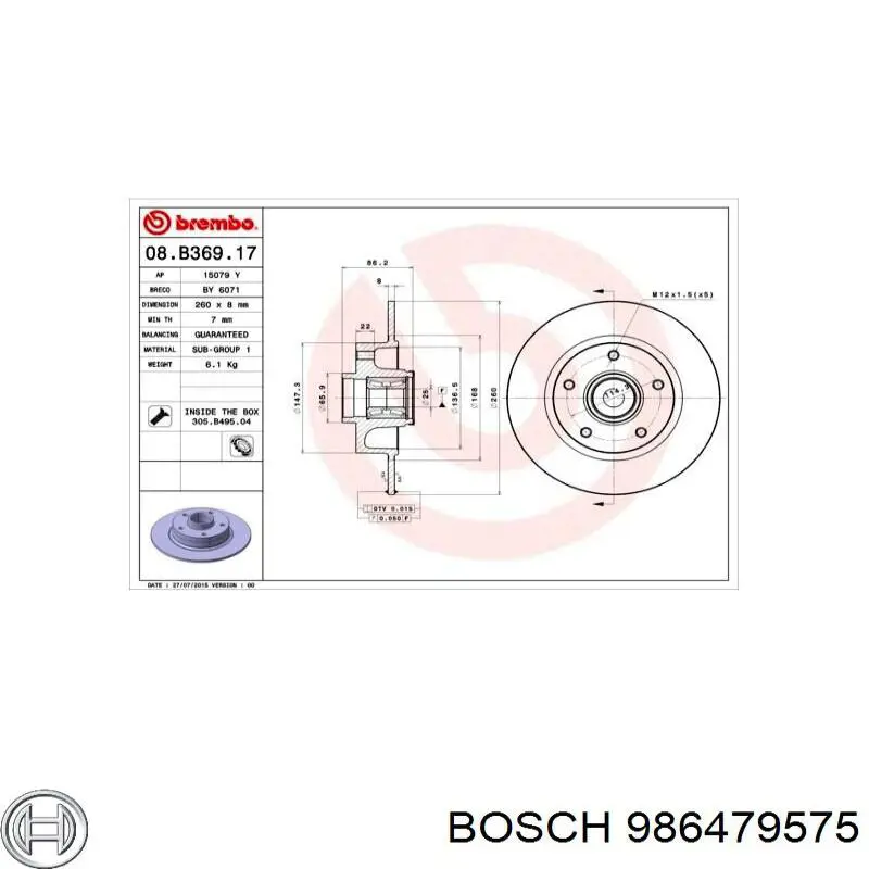 986479575 Bosch disco de freno trasero