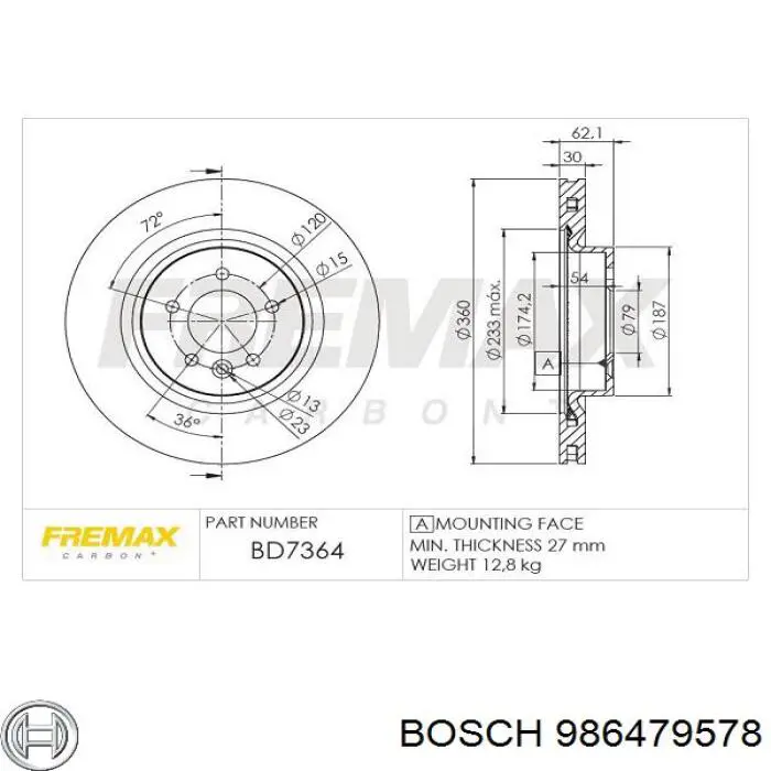 Comprar 986479578 Bosch Freno de disco delantero