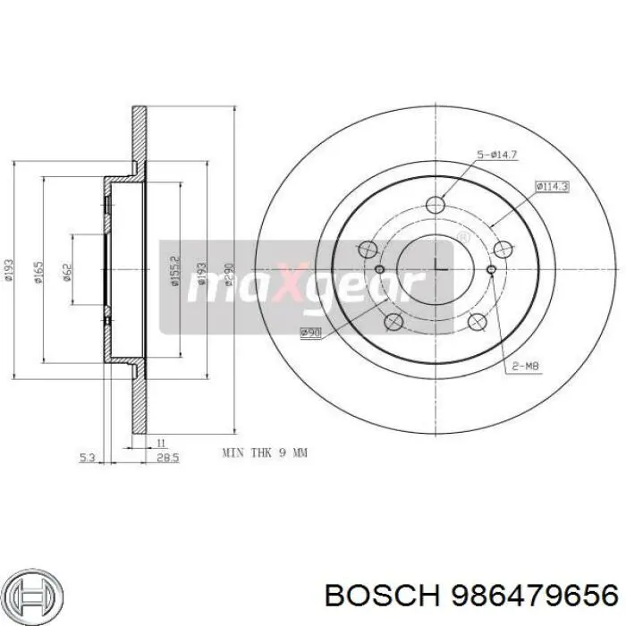 986479656 Bosch disco de freno trasero