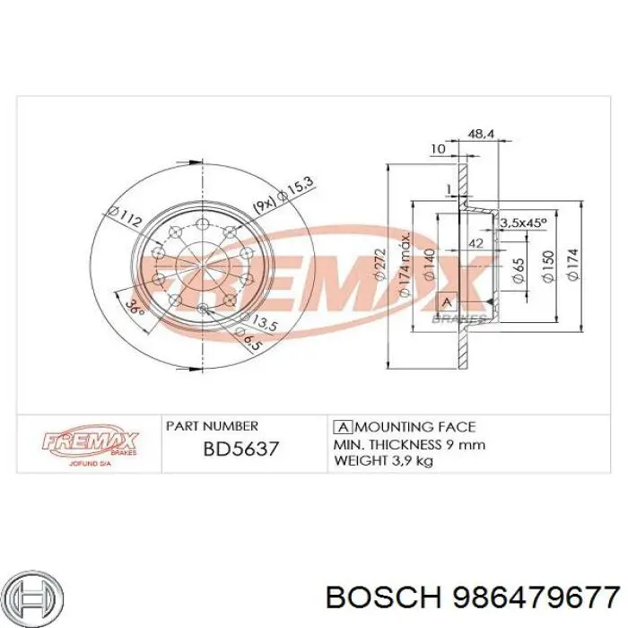 Comprar 986479677 Bosch Disco de freno trasero