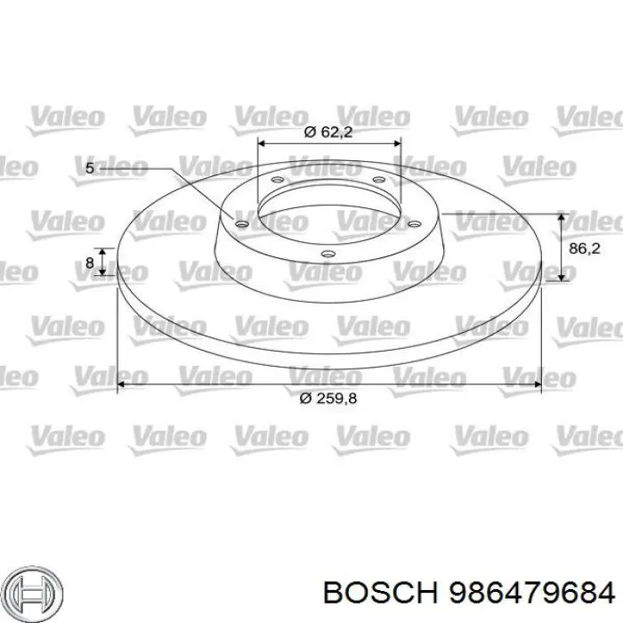 986479684 Bosch disco de freno trasero