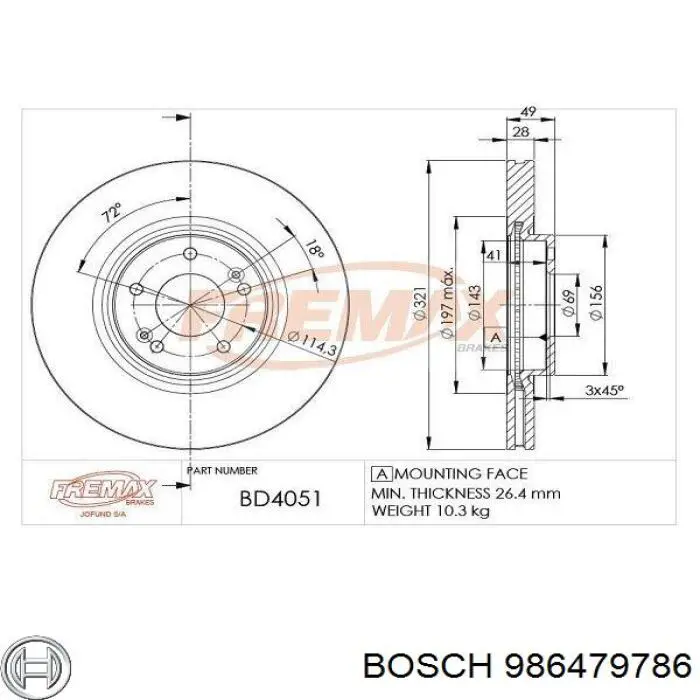 986479786 Bosch disco de freno delantero